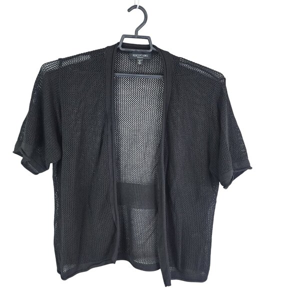 Woman Black Perceptions Mesh Open Front Cardigan Short Sleeve Size 2X - Picture 1 of 8